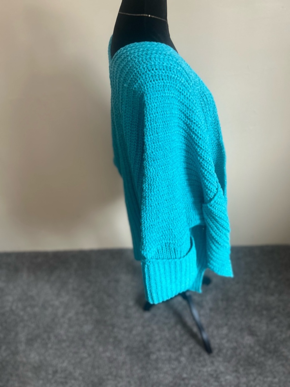 POL Teal-Turquoise Open-Front Chunky Knit Women's Cardigan Size Large Boho - Picture 6 of 7